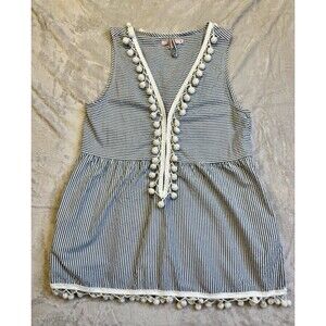 Calypso St Barth Striped Pom-Pom Cover-Up Tunic Beach Resort Wear Size Small